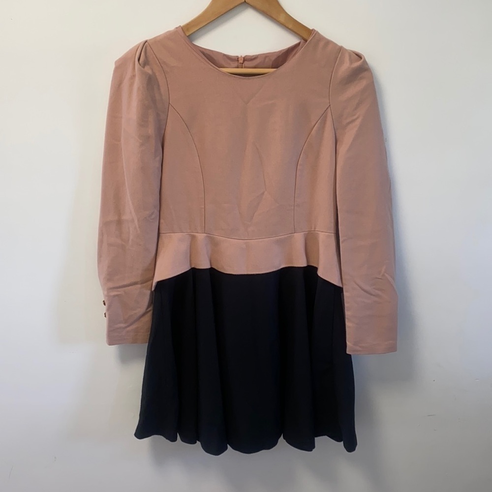 Blue Angel Blush & Black Long Sleeve Peplum Dress